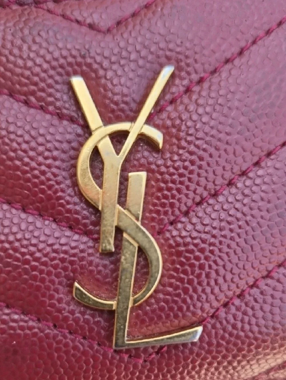 Saint Laurent Burgundy Quilted Leather Zip Card Wallet with Gold YSL Logo - Picture 10 of 12